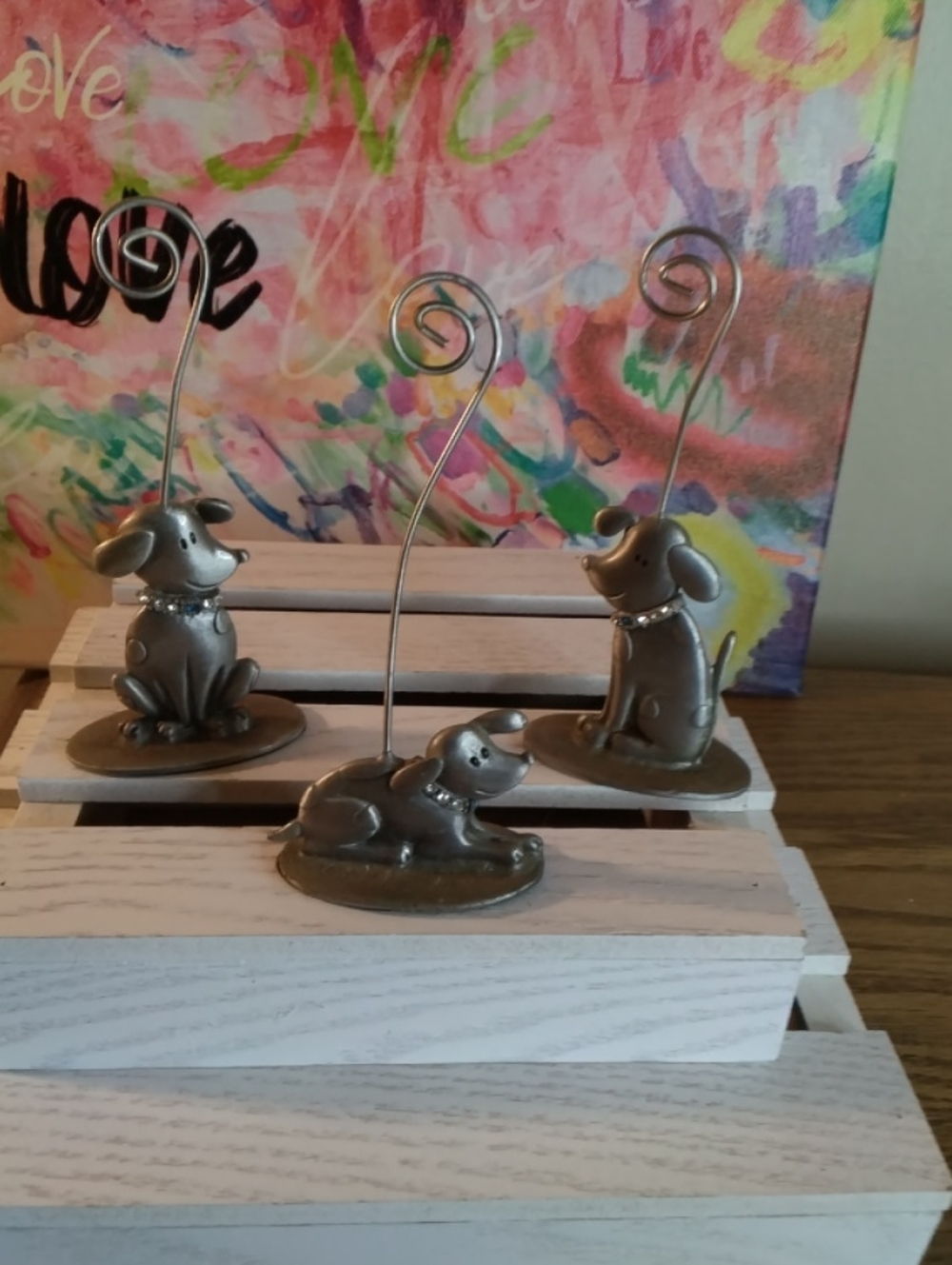 Set of 3 Silver Dog Photo/Note Holders